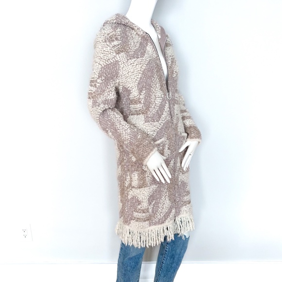 $870 NWT | Marc Cain | N2 Long Cardigan Hooded Knit Fringe Zip Up Wool Alpaca 6 - Picture 9 of 17